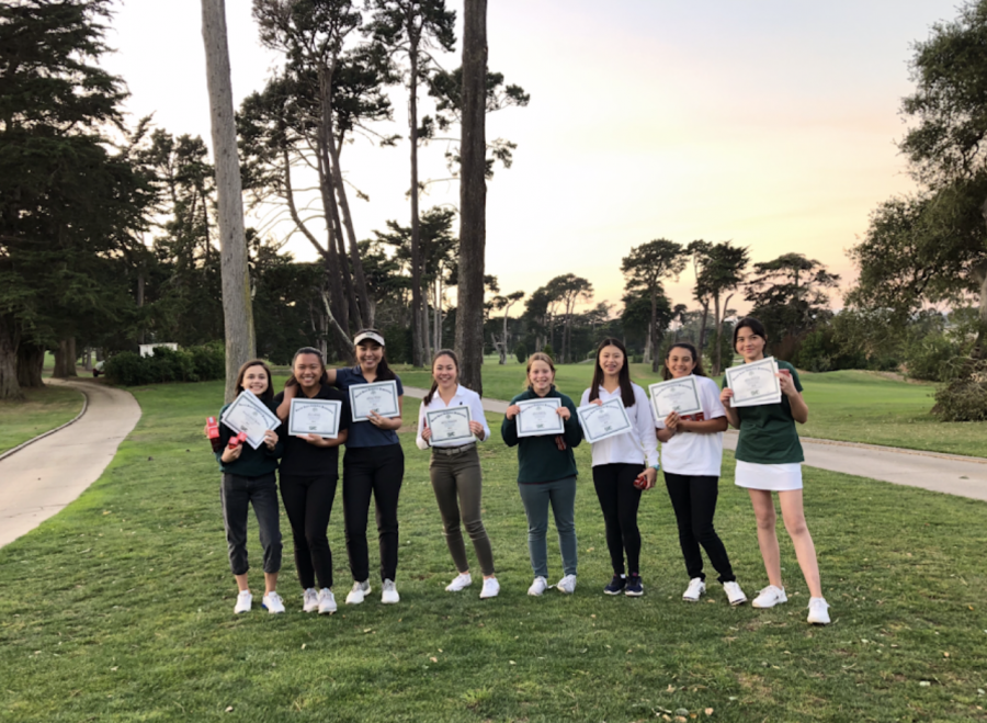 The 2020 SHC Girls Varsity Golf team receives their end-of-season awards. It is uncertain if this year's team will have the same opportunity.