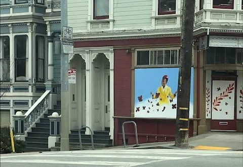 A mural depicting Amanda Gorman was erected at the Laguna & Page St intersection in San Francisco.