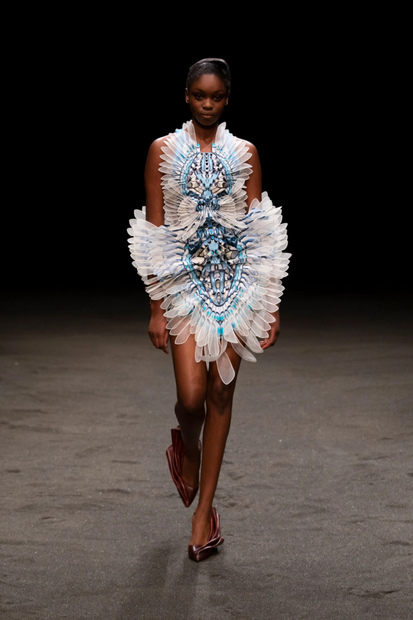 Highlights from Iris Van Herpen: Staiano was able to capture the intricacy of these three pieces that are presented so elegantly, as the colors of each piece combined with unique designs emit a serene atmosphere.
