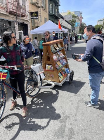 The Bibliobicicleta on a nice day at Sunday Streets in April 2022