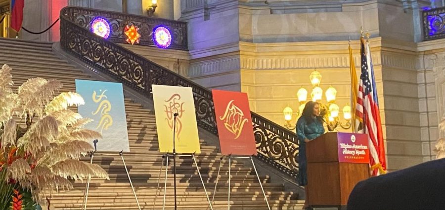 San Francisco Mayor London Breed speaking at the FAHM Celebration 2022 at the SF City Hall Rotunda