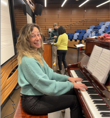 Ms. Rader playing the piano for block 7 Concert Choir