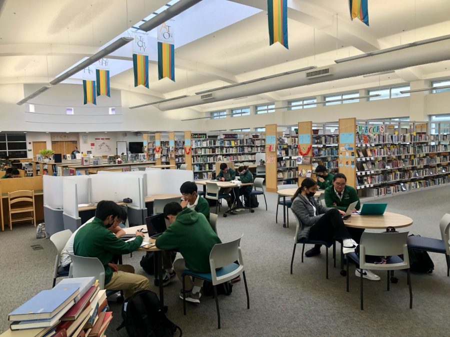 Students studying for finals in SHC's library.