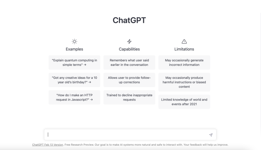 ChatGPTs current home page. Anyone with an internet connection can use the ChatGPT program for free.