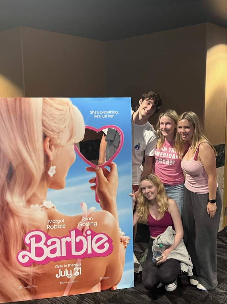 Kate Cassidy 24 attends the Barbie movie with her friends.