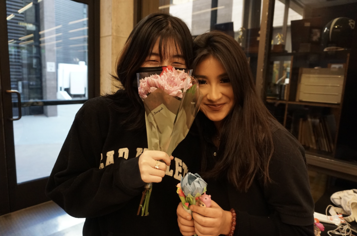 Kim Liu ‘25 and Helen Cisneros ‘25 celebrate Valentine’s Day.