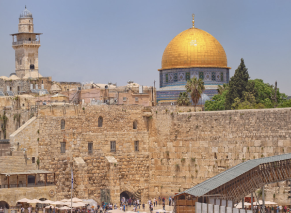 In Jerusalem: The Western Wall and Dome of the Rock, two of the holiest sites in Judaism and Islam, respectively.