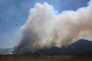 Creative Commons picture of the 2020 California wildfires as smoke billows from the hills by Charity Parks.
