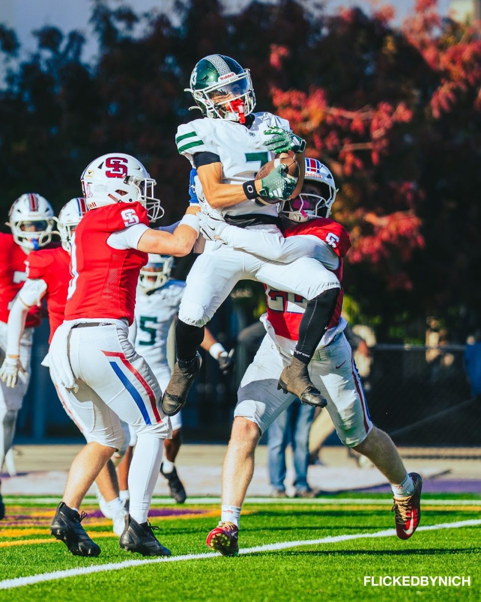 (Valentino Fierros ‘26 catching a pass just short of the end zone)